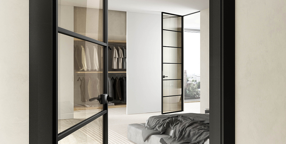 Loft 7 — Распашная дверь с минимальным алюминиевым профилем 18мм