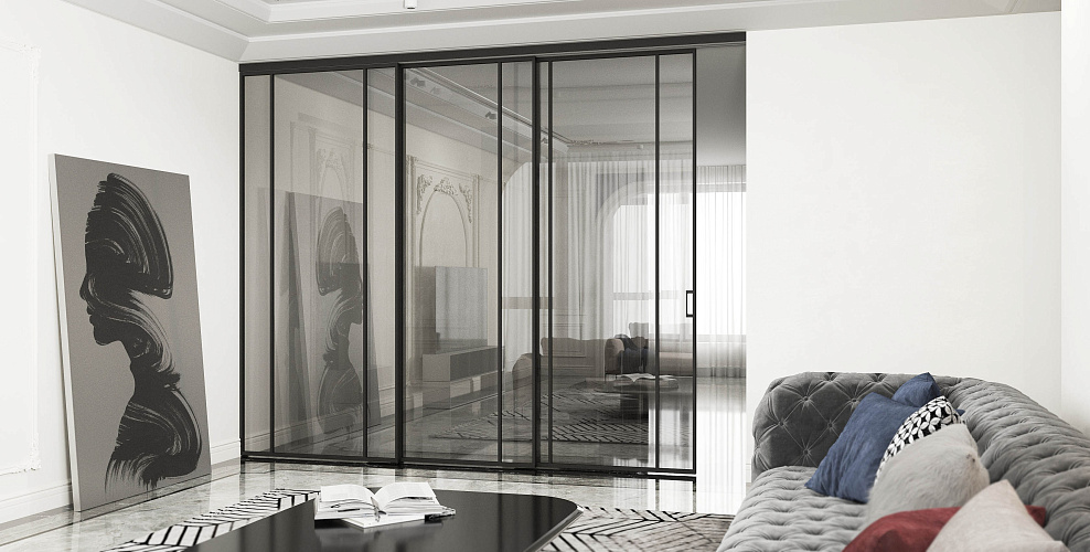 Loft 9 — Раздвижная перегородка с тонким алюминиевым профилем 18мм