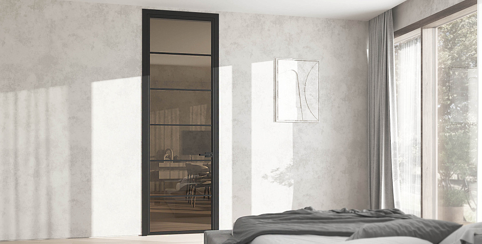 Loft-S 7 — Распашная дверь с минимальным алюминиевым профилем и скрытыми петлями